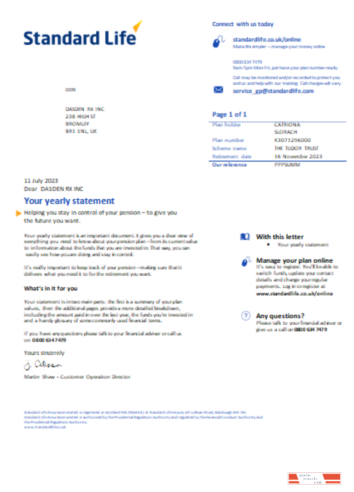 Standard Life utility business bill,  SCR PSD template